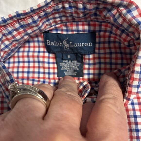 Ralph Lauren Shirt Boys 6 Red Blue Plaid Button Down Long Sleeve Cotton Polo - Picture 3 of 8